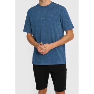 Audimas Mens Acid Wash Blue Short Sleeve Crew Neck Graphic T-Shirt NWT